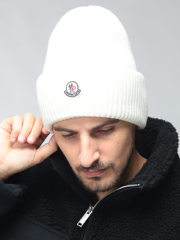 MONCLER (モンクレール) メンズ ニットキャップ カシミヤ混 クラシック フロントロゴ パッチ ビーニー MC3B00087M1127 MC3B00087M1127