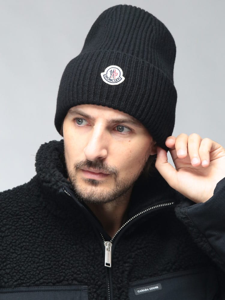 MONCLER (モンクレール) メンズ ニットキャップ カシミヤ混 クラシック フロントロゴ パッチ ビーニー MC3B00087M1127 MC3B00087M1127