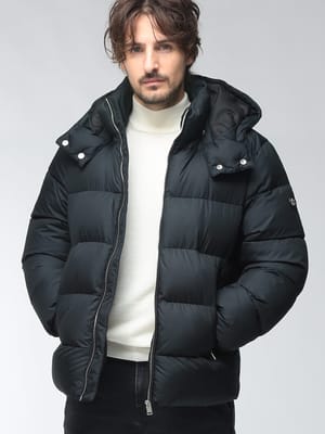 HUGO BOSS (ヒューゴボス) メンズ パファー ジャケット Double Bロゴ 2WAY 撥水加工 フード着脱可 中綿 ブルゾン HB50565108