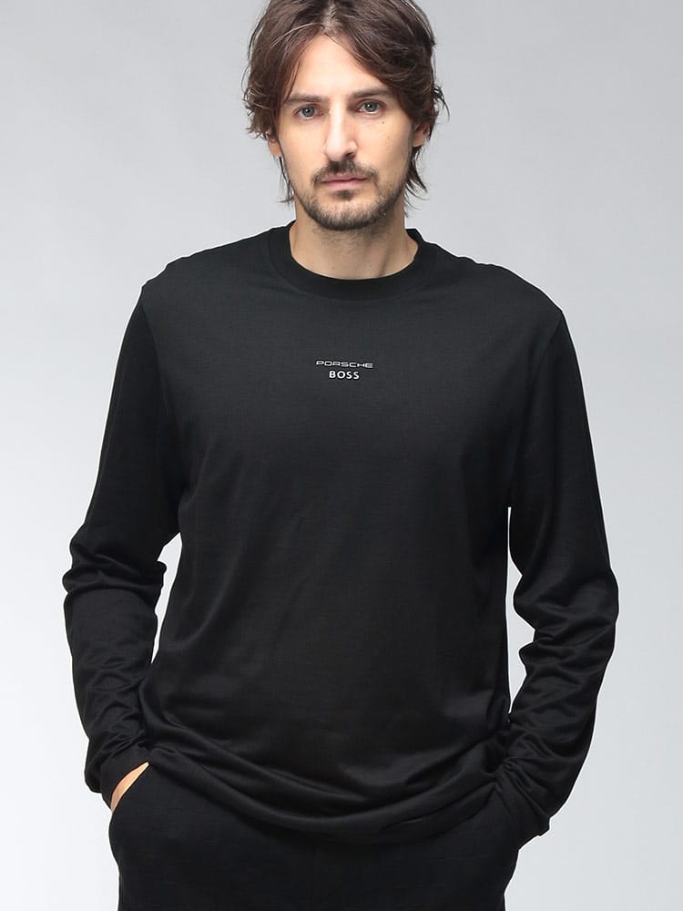 HUGO BOSS (ヒューゴボス) メンズ Tシャツ 長袖 PORSCHE グロスロゴ シルケットコットン クルーネック カットソー HBG5056947