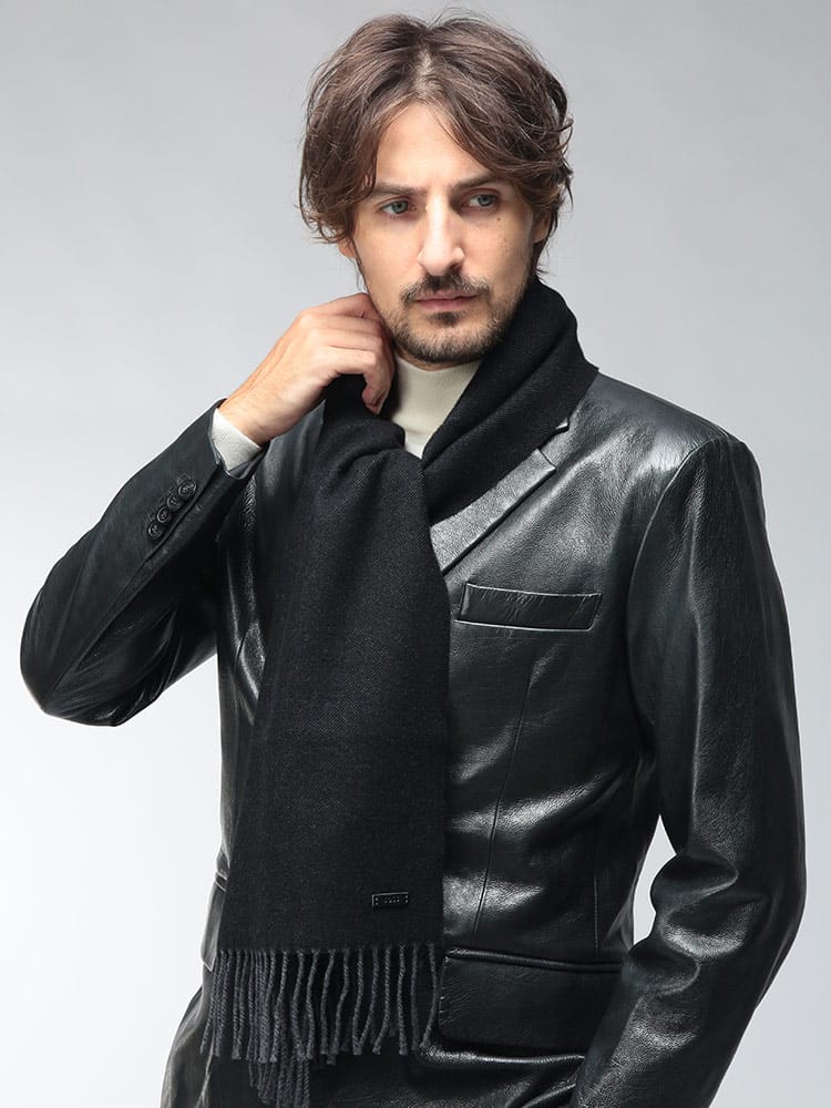 HUGO BOSS (ヒューゴボス) メンズ マフラー ウール ダブルフェイス 合成皮革 ロゴラベル ロングスカーフ HB50572414 HB50572414