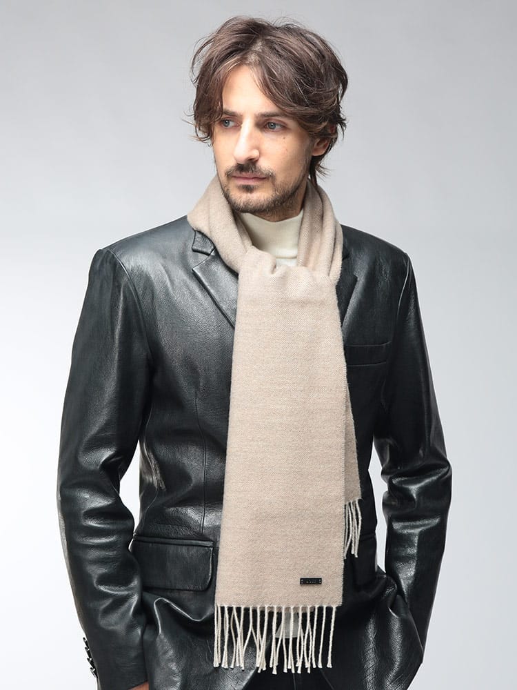 HUGO BOSS (ヒューゴボス) メンズ マフラー ウール ダブルフェイス 合成皮革 ロゴラベル ロングスカーフ HB50572414 HB50572414