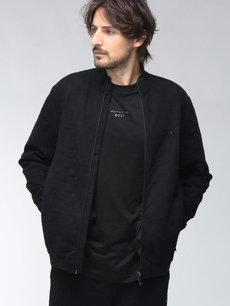 HUGO BOSS (ヒューゴボス) ジップアップ スウェットシャツ PORSCHE セットアップ可能 パシャチェックジャカード スタンド ジャージ HBG50569955