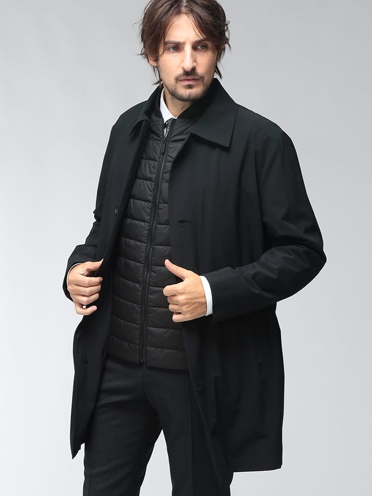 HUGO BOSS (ヒューゴボス) メンズ 3WAY ステンカラーコート 中綿ベストライナー付き ストレッチ ファブリック シングルコート HB50564677