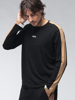 HUGO BOSS (ヒューゴボス) メンズ Tシャツ 長袖 BALANCE ワンポイントロゴ 袖ライン デザイン ラウンジウェア ロンT HBU50571129