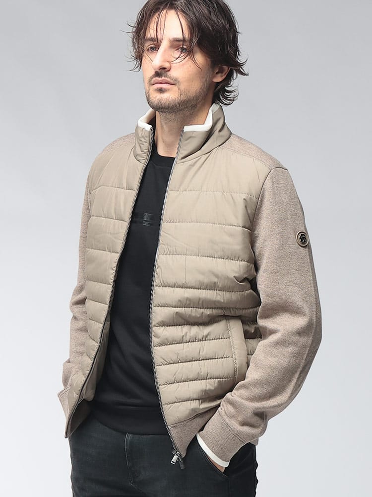 HUGO BOSS (ヒューゴボス) メンズ ジャケット パデット ニット モノグラム フルジップ ブルゾン HB50570636