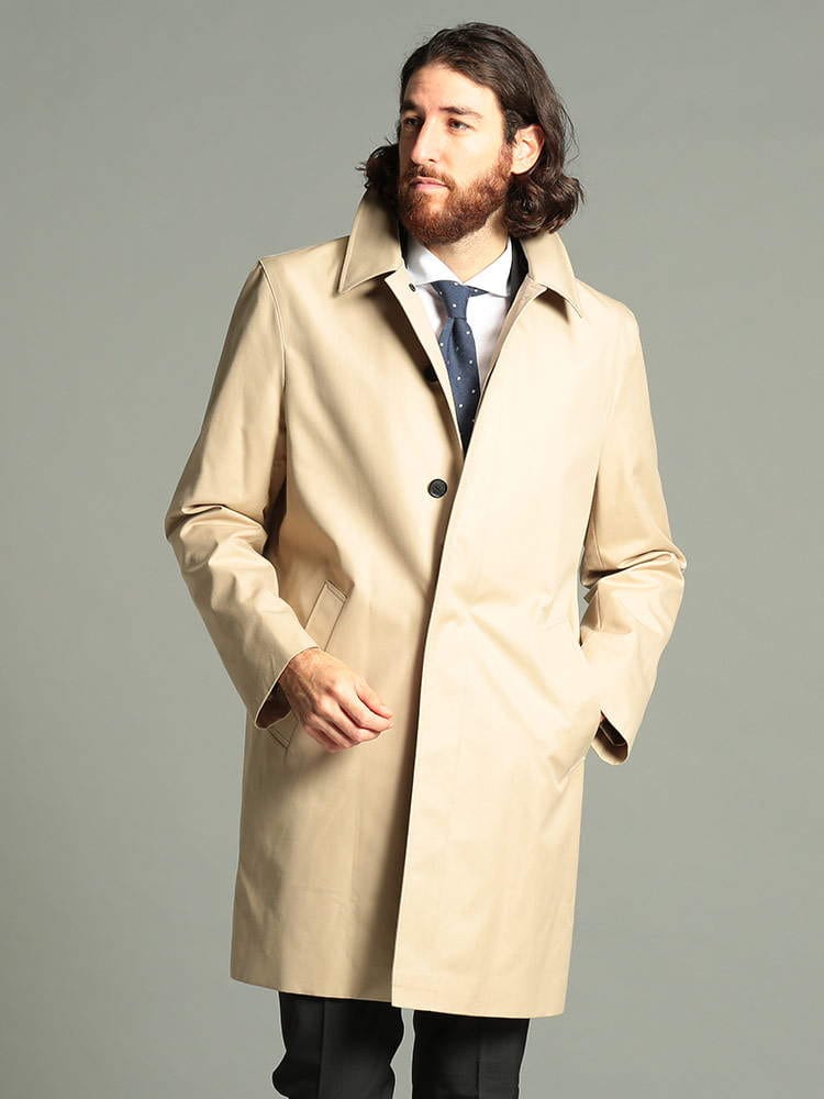 Aquascutum (アクアスキュータム) 綿100％ 裏地チェック シングル ステンカラー コート AQMARLBOROUGH