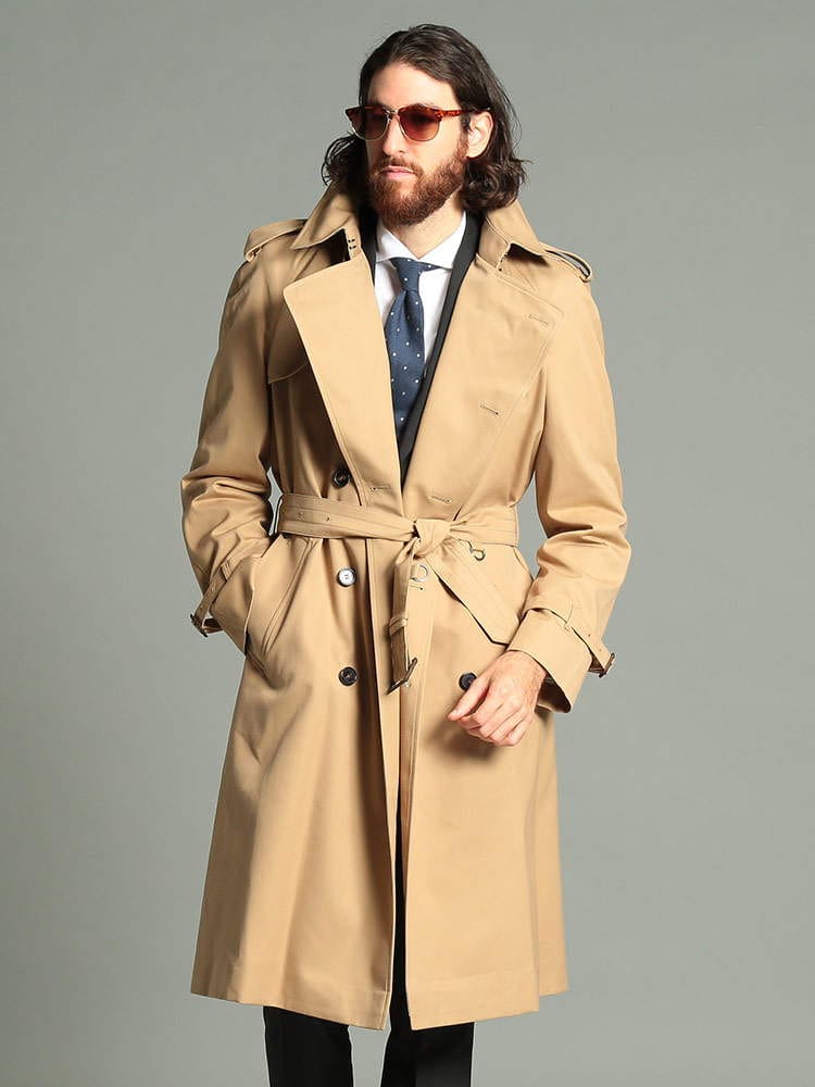 Aquascutum (アクアスキュータム) 無地 裏地チェック ウエストベルト ダブル トレンチコート AQBOGART