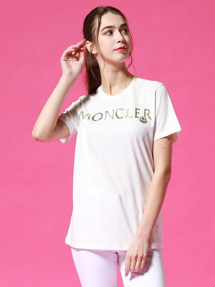 MONCLER (モンクレール) ゴールドロゴプリント クルーネック 半袖 Tシャツ MCL8C71510V8094