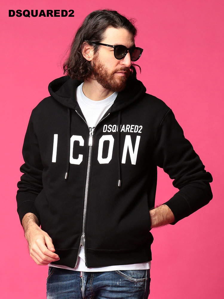 DSQUARED2 (ディースクエアード) 裏起毛 フード ICONプリント フルジップ パーカー D2HG0002S25042 メンズ スウェット