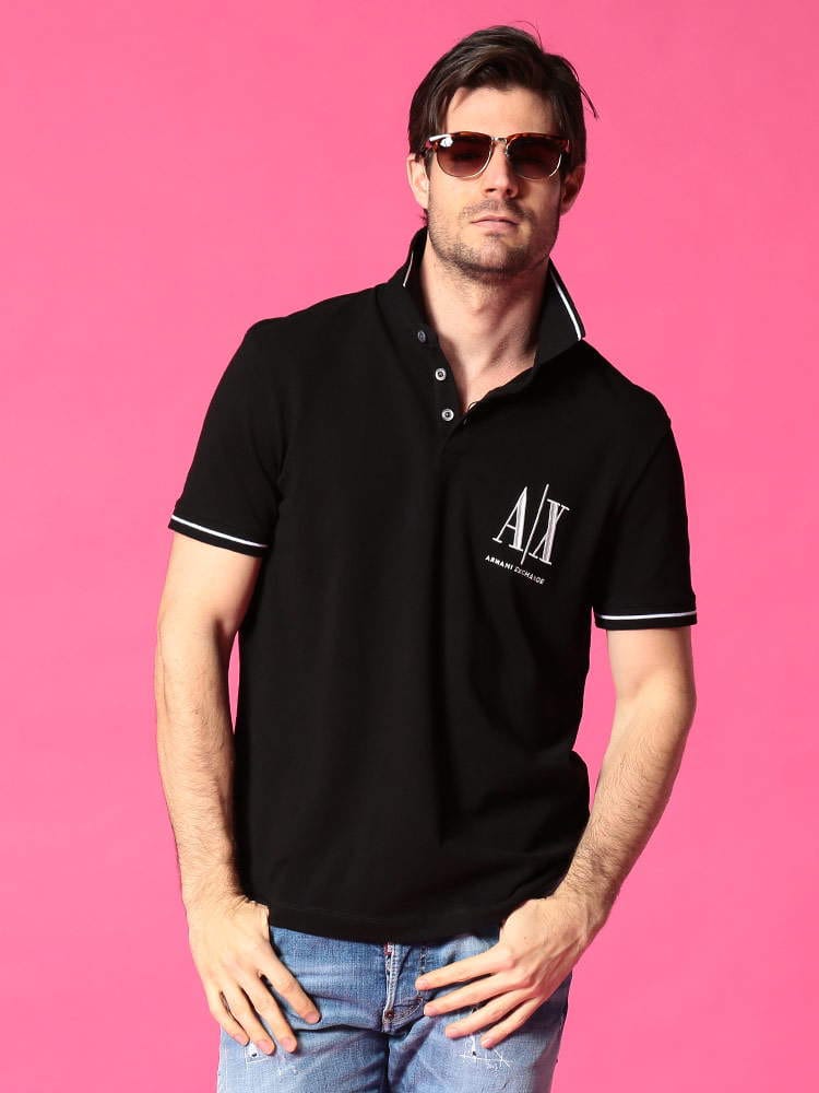 ARMANI EXCHANGE (アルマーニエクスチェンジ) 胸ロゴ刺繍 ライン 半袖 ポロシャツ AE8NZFPAZ8M5Z ブランド