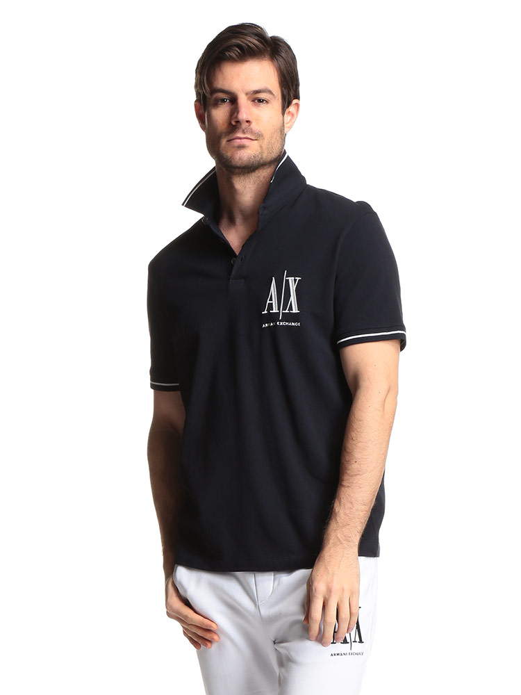 ARMANI EXCHANGE (アルマーニエクスチェンジ) 胸ロゴ刺繍 ライン 半袖 ポロシャツ AE8NZFPAZ8M5Z ブランド