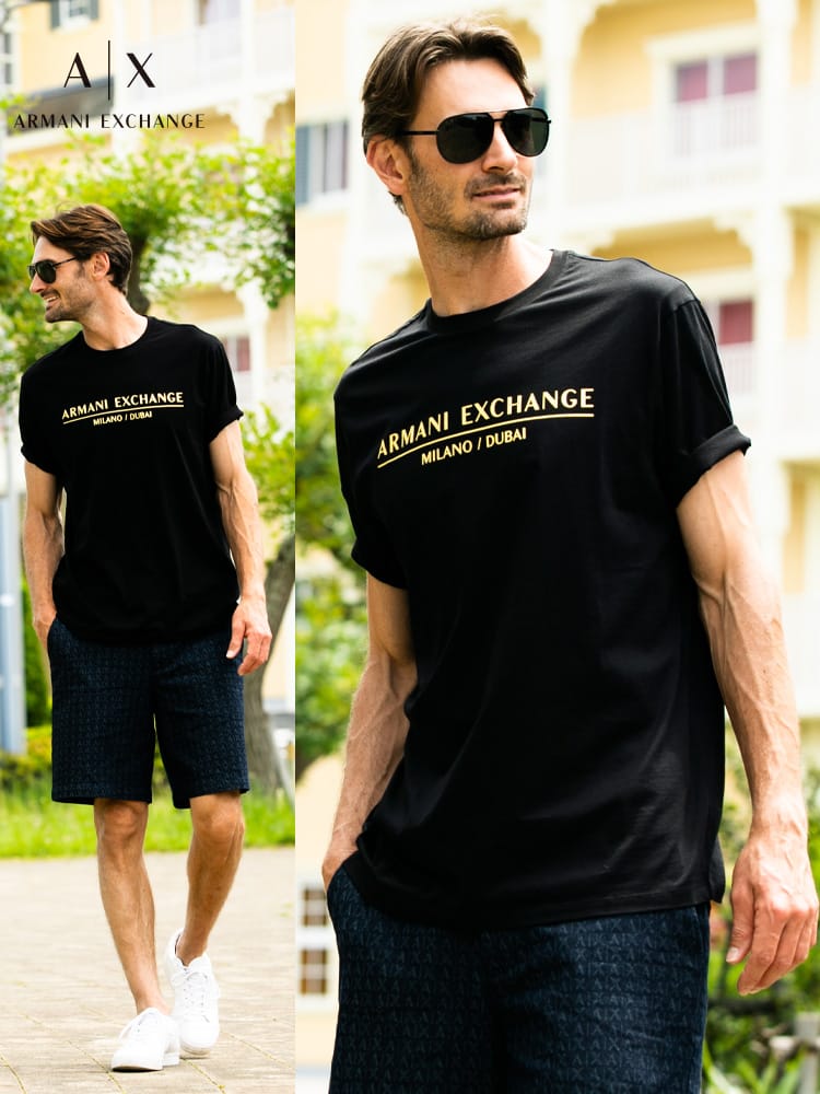 ARMANI EXCHANGE (アルマーニエクスチェンジ) 箔ロゴプリント クルーネック 半袖 Tシャツ AE3KZTEBZJ9AZ
