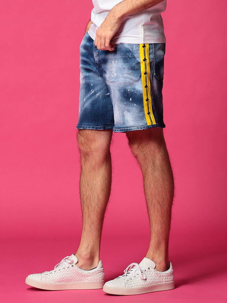DSQUARED2 (ディースクエアード) ストレッチ ダメージ サイドテープ ボタンフライ デニム ショートパンツ D2MU0648S30342