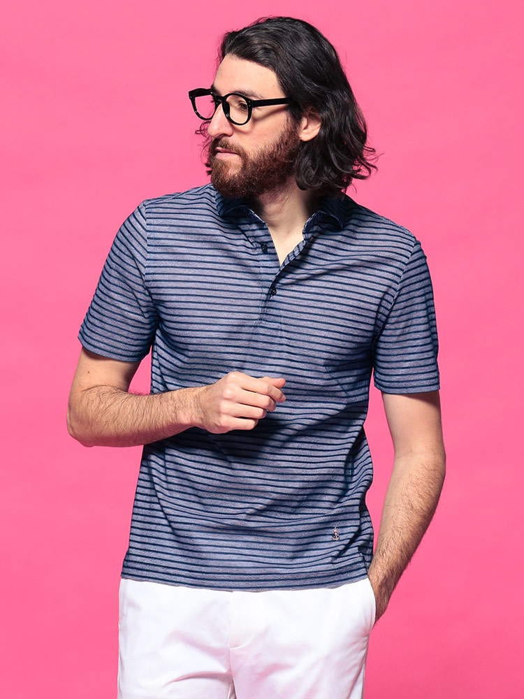 GUY ROVER (ギローバー) 綿100％ ボーダー ホリゾンタル 半袖 ポロシャツ GRPC435511513