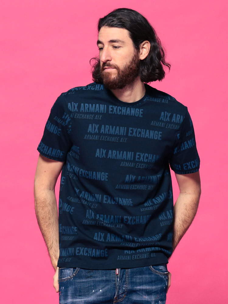 ARMANI EXCHANGE (アルマーニエクスチェンジ) 総ロゴプリント クルーネック 半袖 Tシャツ AE3KZTFCZJH4Z