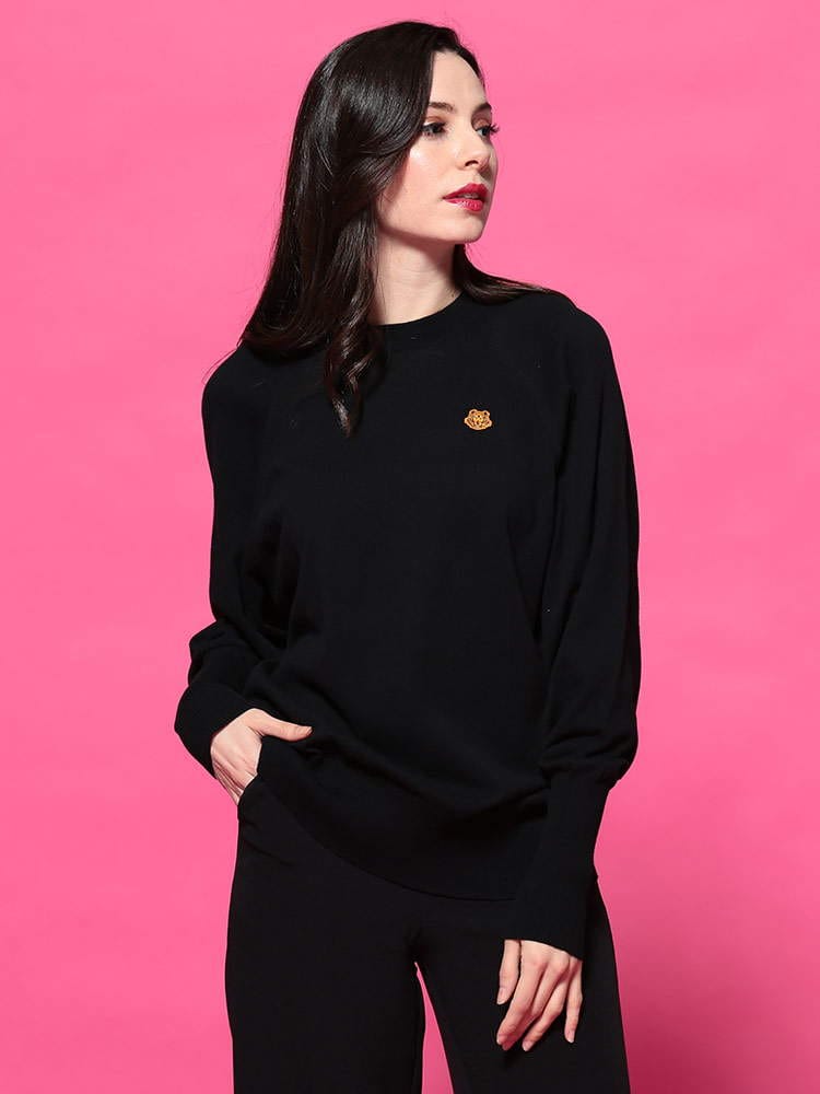 KENZO (ケンゾー) コットン ワンポイント クルーネック オーバーサイズ ニット KZLFB52PU5813TB レディース