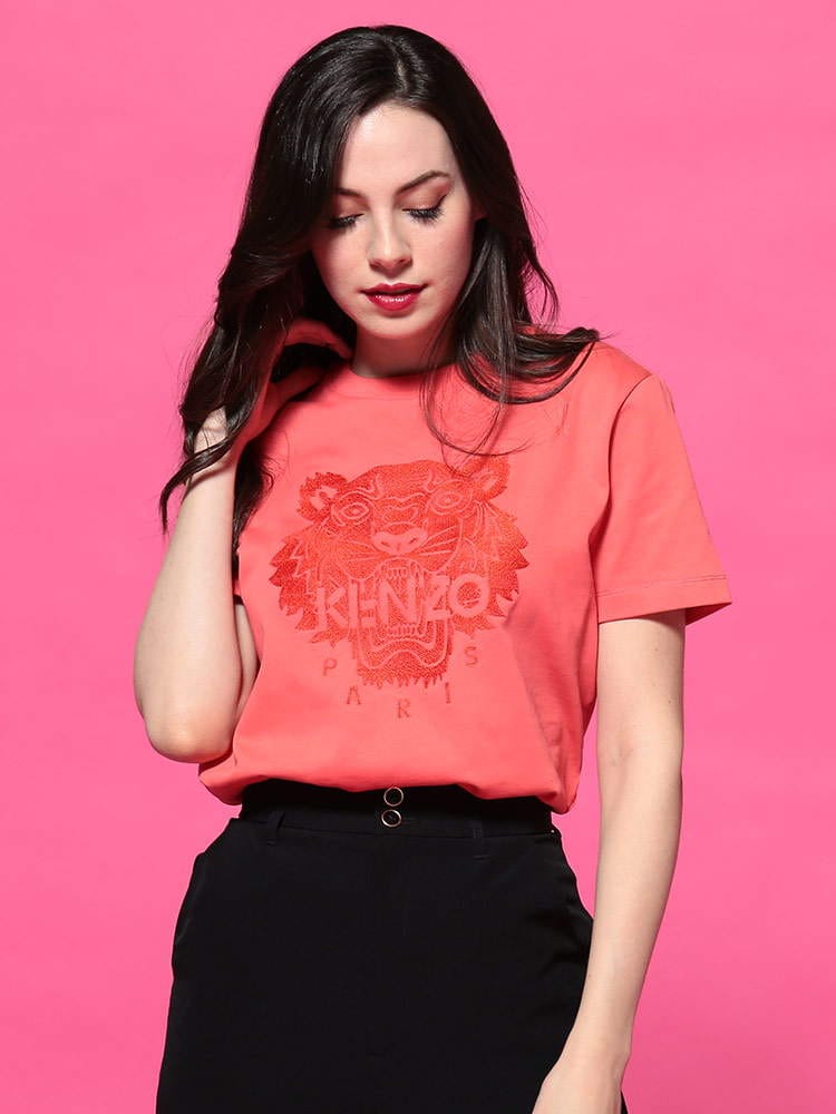 KENZO (ケンゾー) タイガー刺繍 クルーネック ルーズ 半袖 Tシャツ PINK KZLFB52TS9154YF