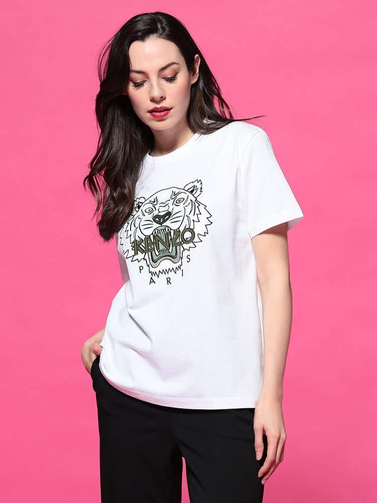 KENZO (ケンゾー) タイガー刺繍 クルーネック ルーズ 半袖 Tシャツ KZLFB52TS9124YE
