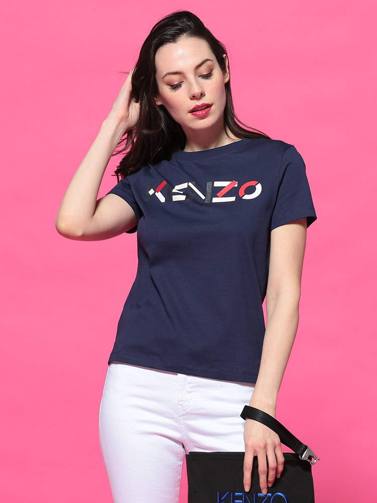 KENZO (ケンゾー) クラシックカラー ロゴプリント クルーネック 半袖 Tシャツ KZLFB52TS8404SA レディース ロゴ