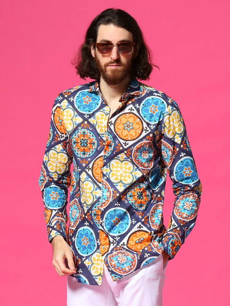 Gabriele Pasini (ガブリエレ パジーニ) プリント総柄 ホリゾンタルカラー 長袖 シャツ GP17GENOGP1722