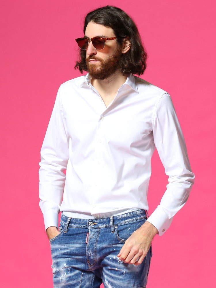 LARDINI (ラルディーニ) ストレッチ 無地 ホリゾンタルカラー 長袖 ドレスシャツ LDALVAROELC1315