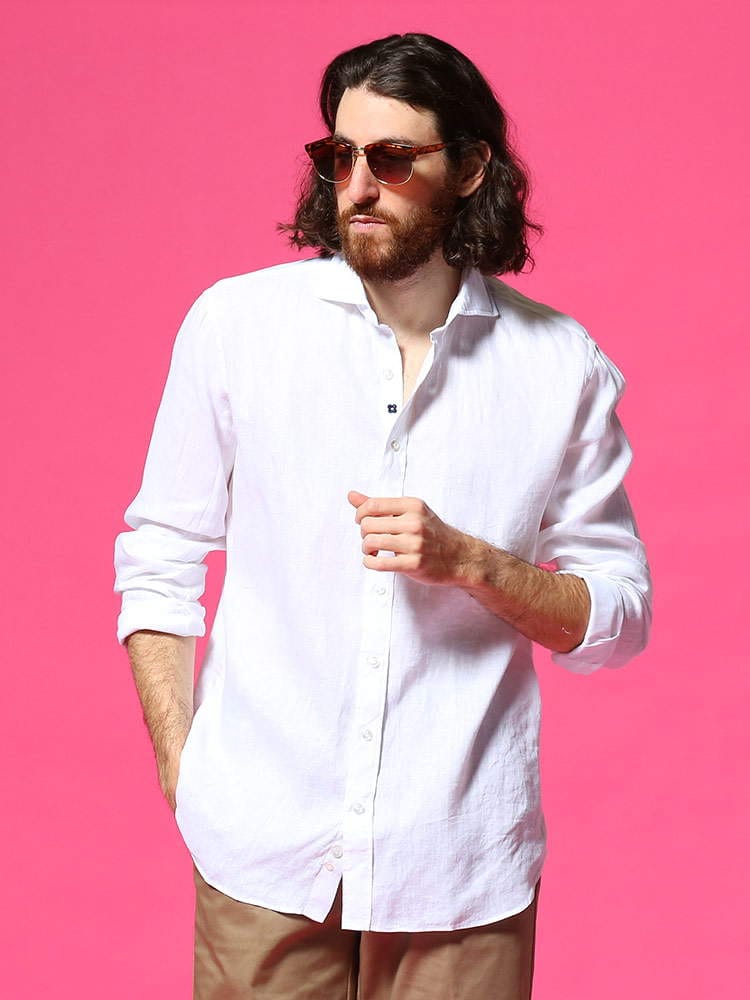 LARDINI (ラルディーニ) 麻100％ 無地 ホリゾンタルカラー 長袖 シャツ LDCIROELC2014 ブランド