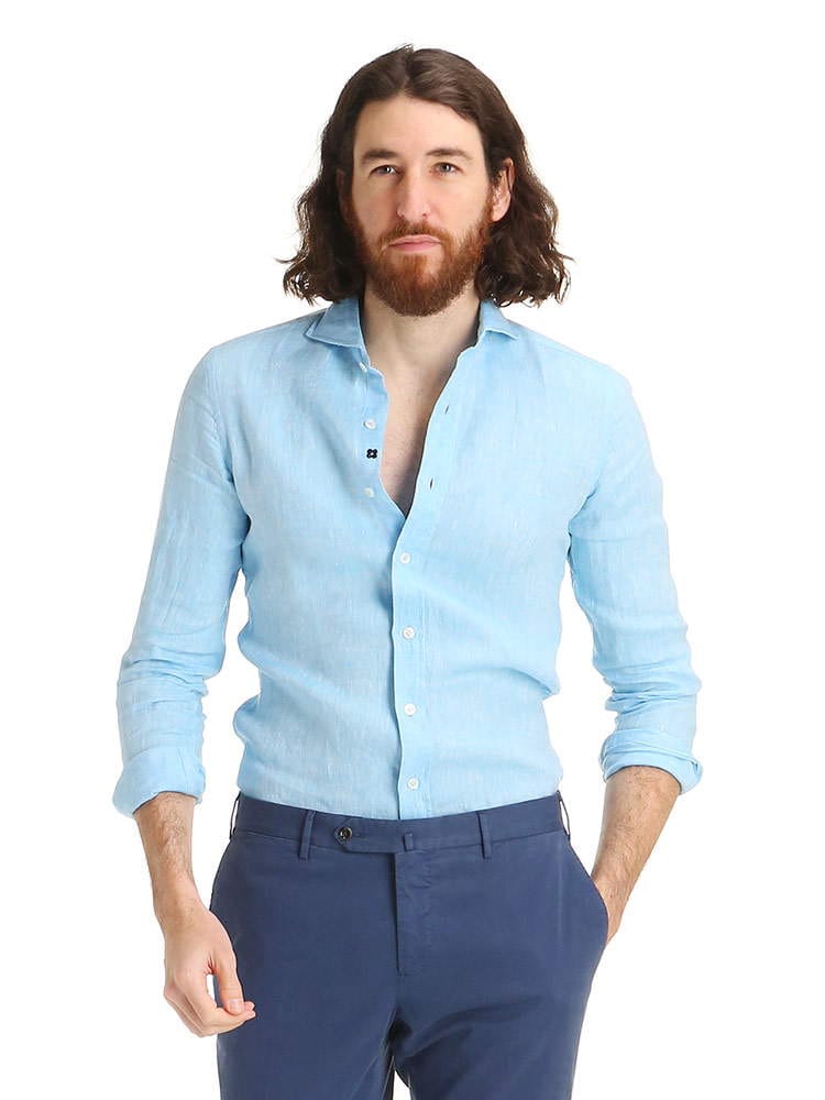 LARDINI (ラルディーニ) 麻100％ 無地 ホリゾンタルカラー 長袖 シャツ LDCIROELC2014 ブランド