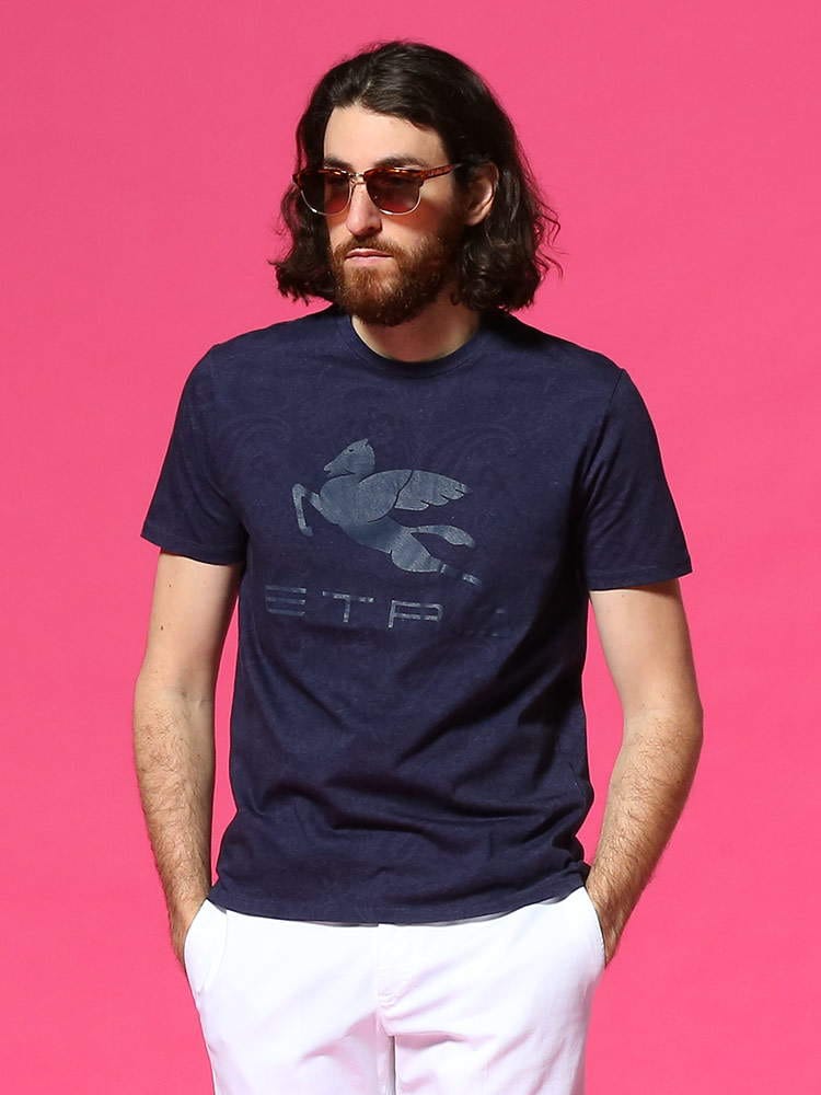ETRO (エトロ) ロゴプリント ペイズリー クルーネック 半袖 Tシャツ PEGASO ET1Y0209991