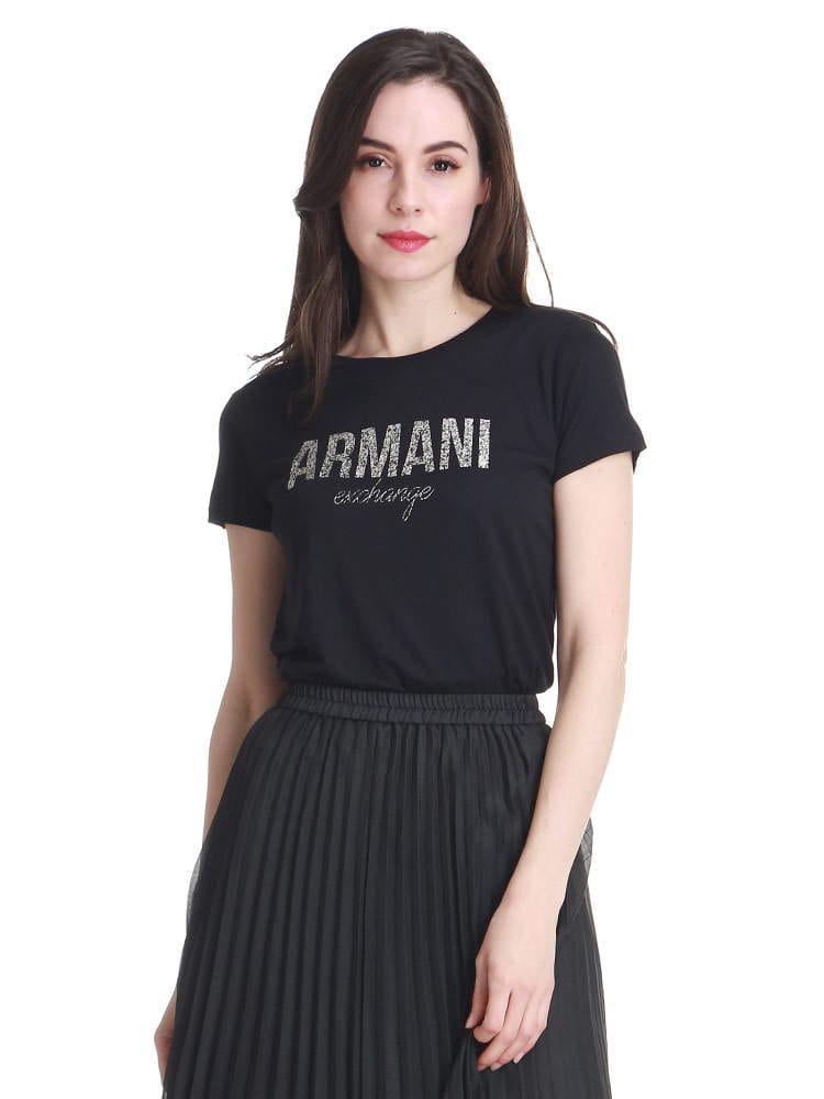 ARMANI EXCHANGE (アルマーニエクスチェンジ) ラメロゴ クルーネック 半袖 Tシャツ AEL8NYT98Y9C8Z