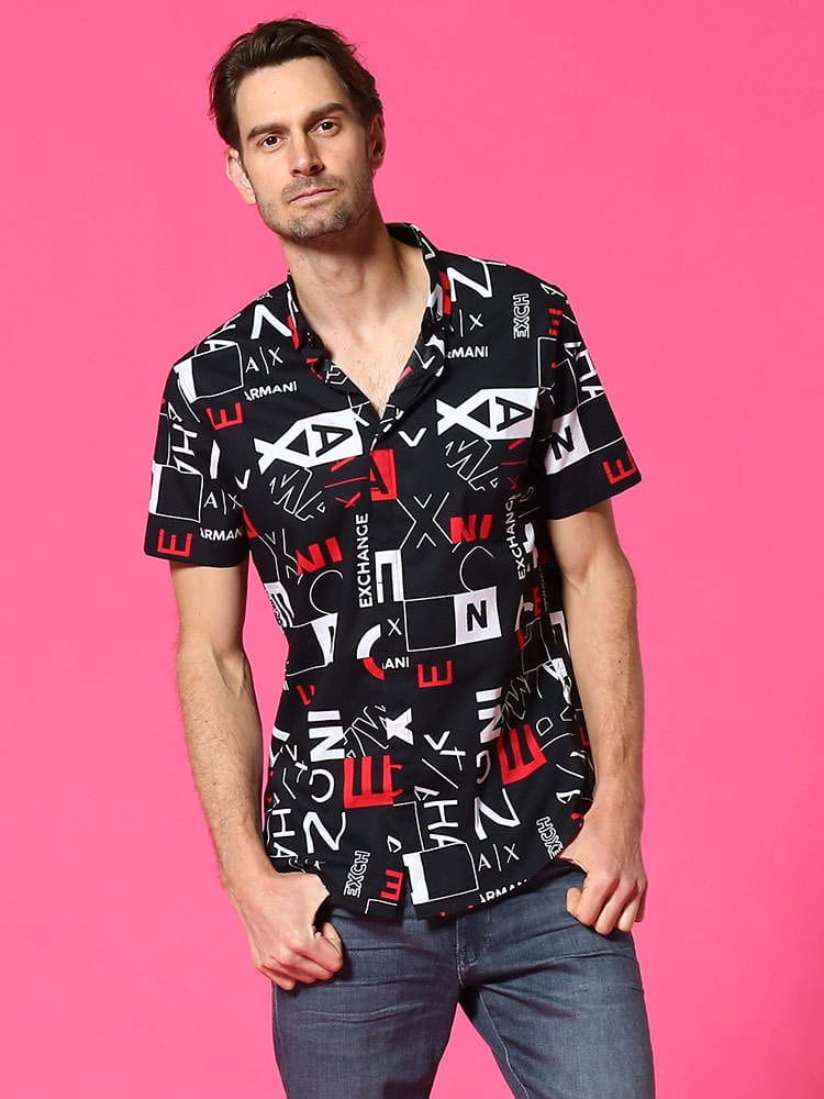 ARMANI EXCHANGE (アルマーニエクスチェンジ) ストレッチ 総柄ロゴ 半袖 シャツ AE3KZC04ZNEAZ