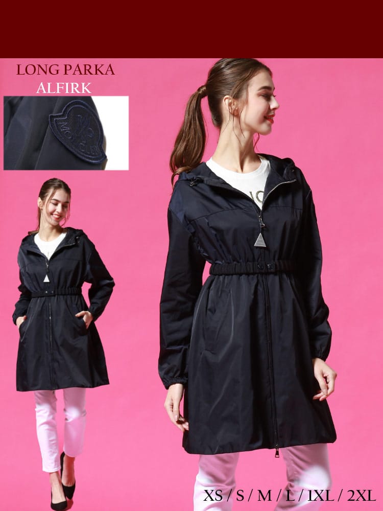 MONCLER (モンクレール) 無地 フード ウエストギャザー ダブルジップ ロングコート ALFIRK MCLALFIRK1 レディース