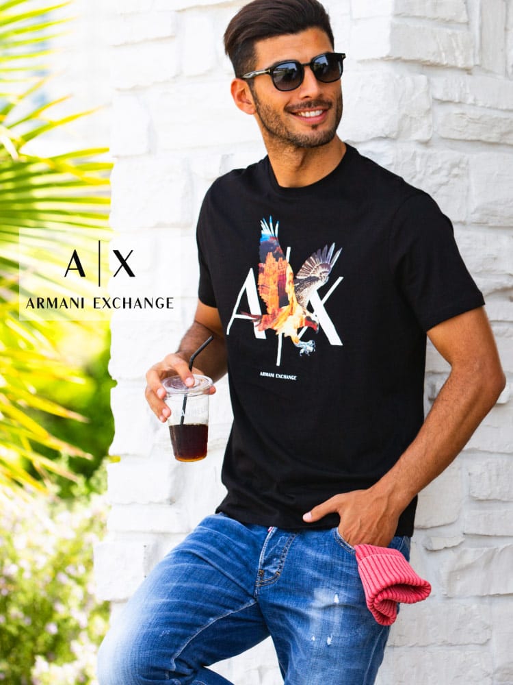 ARMANI EXCHANGE (アルマーニエクスチェンジ) イーグルプリント クルーネック 半袖 Tシャツ AE3KZTNEZJH4Z