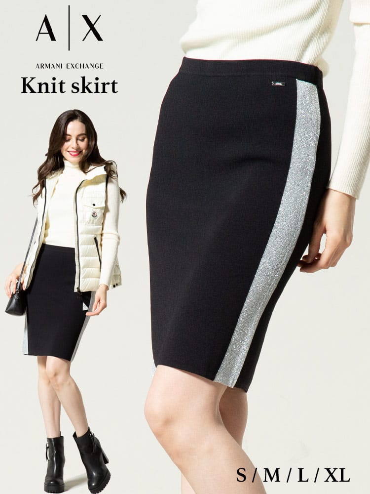 ARMANI EXCHANGE (アルマーニ エクスチェンジ) サイドラメ ウエストゴム ニット タイトスカート AEL3KYN1AYMM8Z レディース