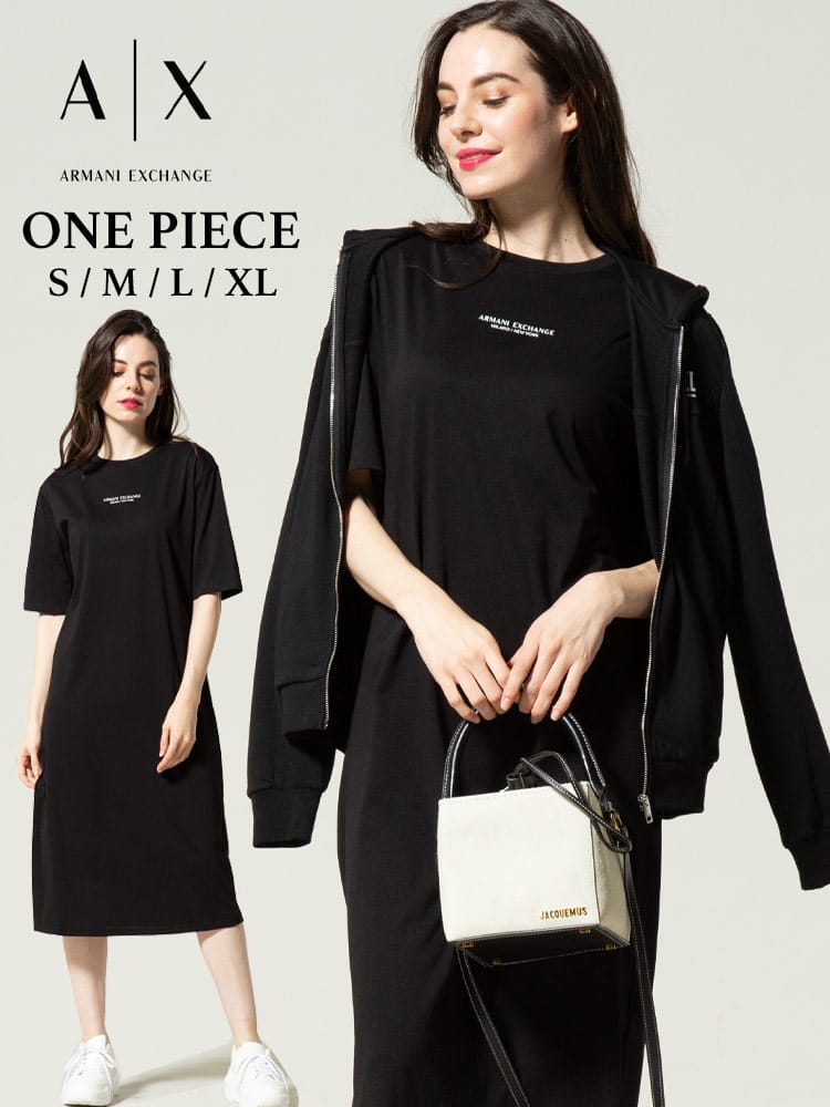 ARMANI EXCHANGE (アルマーニエクスチェンジ) ロゴプリント クルーネック 半袖 ロング Tシャツ ワンピース AEL8NYACFYJG3Z