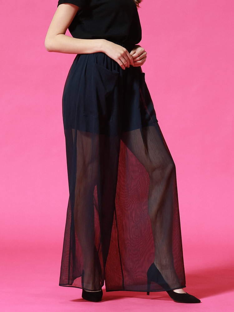 ARMANI EXCHANGE (アルマーニ エクスチェンジ) シースルー ロング ワイドパンツ AEL3KYP40YNSLZ レディース ブランド