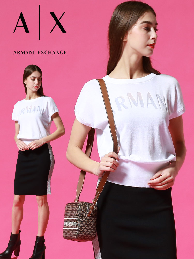 ARMANI EXCHANGE (アルマーニ エクスチェンジ) ロゴシースルー クルーネック 半袖 ニット Tシャツ A【サカゼン公式通販】