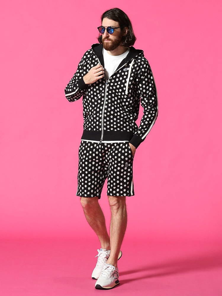 HYDROGEN (ハイドロゲン) ドクロ 総柄プリント フルジップ パーカー ショートパンツ ALLOVER HY284622632 メンズ スウェット