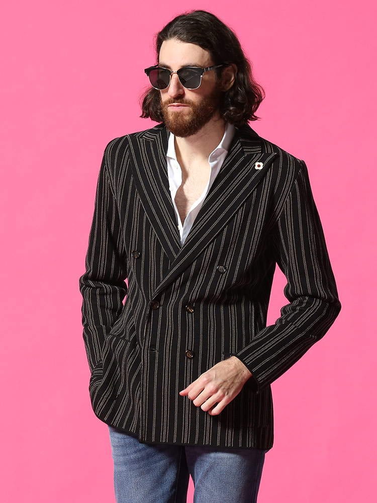 LARDINI (ラルディーニ) ストライプ ダブル 6ツ釦 ニット ジャケット LDLJM57L56005