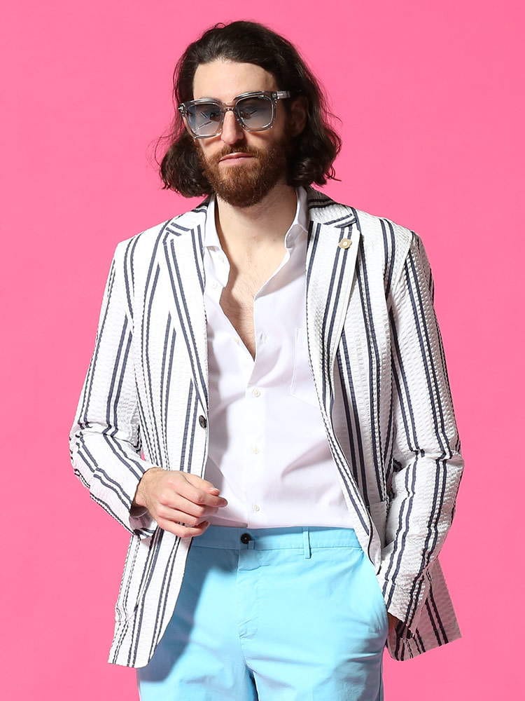 LARDINI (ラルディーニ) シアサッカー ストライプ シングル 2ツ釦 シャツ ジャケット LDAMAC1341 ブランド