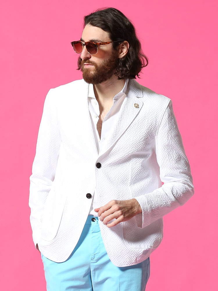 LARDINI (ラルディーニ) シアサッカー 無地 シングル 2ツ釦 シャツ ジャケット LDAMAC1391 ブランド