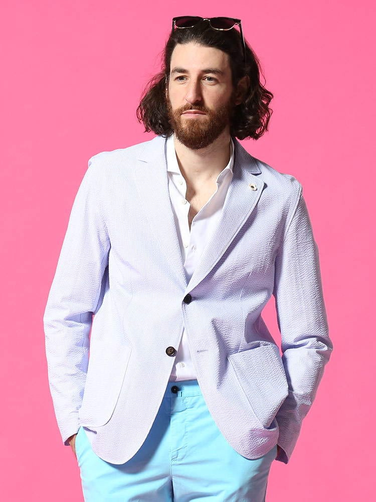 LARDINI (ラルディーニ) シアサッカー 細ストライプ シングル 2ツ釦 シャツ ジャケット LDAMAC1342 ブランド