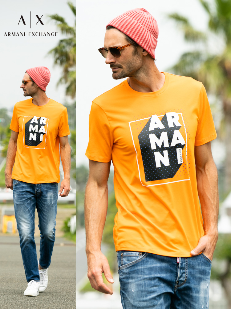 【WEB限定】ARMANI EXCHANGE (アルマーニエクスチェンジ) 縦ロゴデザイン クルーネック 半袖 Tシャツ AE3KZTNCZJE6Z