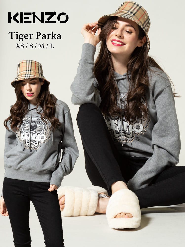 KENZO (ケンゾー) 裏起毛 タイガー刺繍 プルオーバー 長袖 パーカー KZLFB62SW8714XA レディース
