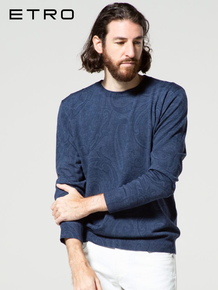 ETRO (エトロ) ウール100％ ペイズリー クルーネック ニット ET1M0649780