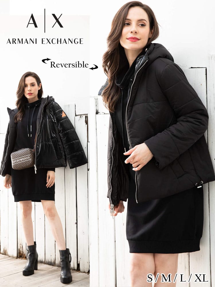 ARMANI EXCHANGE (アルマーニ エクスチェンジ) リバーシブル 光沢 フード フルジップ 中綿 ブルゾン AEL6KYB05YNVRZ レディース