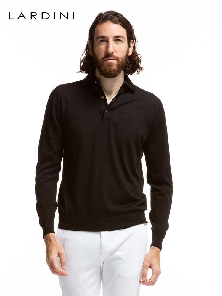 LARDINI (ラルディーニ) ウール100％ 無地 長袖 ニット ポロシャツ LDPML32IP57022 ブランド