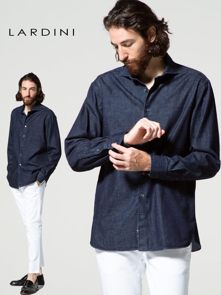 LARDINI (ラルディーニ) デニム ホリゾンタルカラー 長袖 シャツ LDDIEGOIPC1452