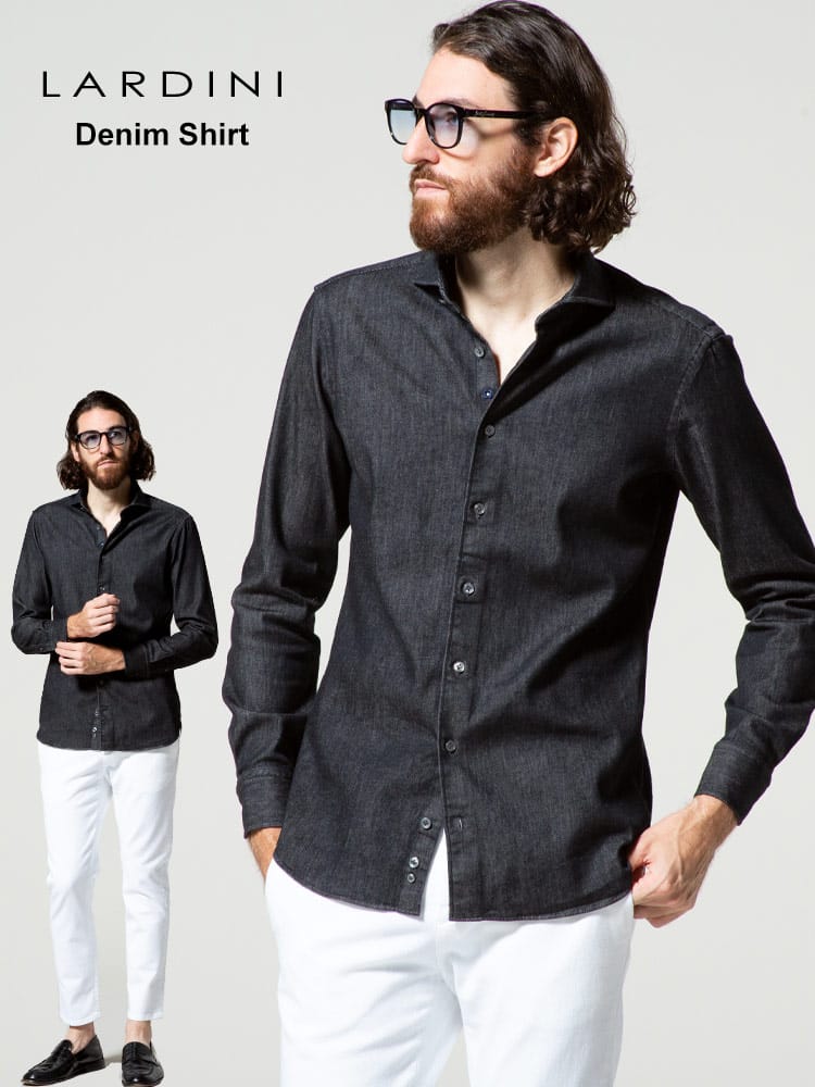 LARDINI (ラルディーニ) デニム ホリゾンタルカラー 長袖 シャツ LDDIEGOIPC1453