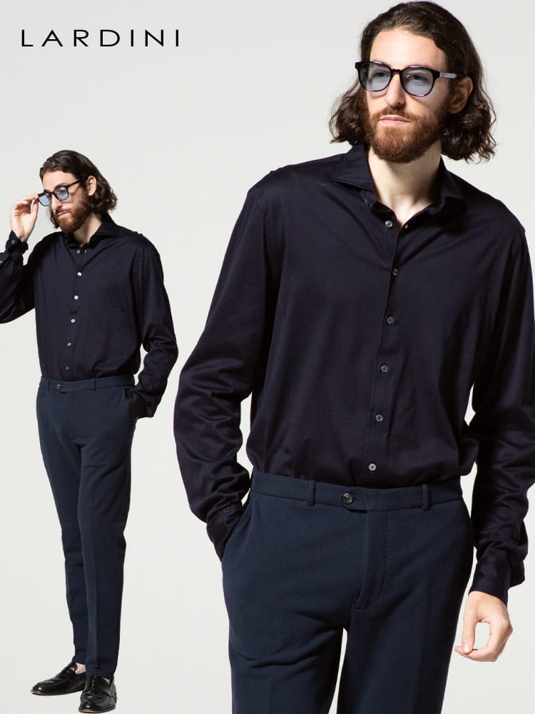 LARDINI (ラルディーニ) ストレッチコットン 無地 ホリゾンタルカラー 長袖 シャツ LDJONNYIPC1448 ブランド